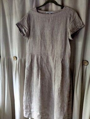 Women's Short Sleeve 100%  Linen Dress in Light Taupe